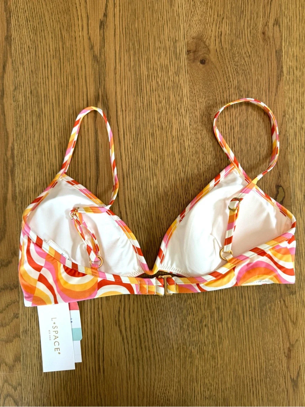 L*Space Helena Bikini Top Sz M Pink Orange Swirl Print Underwire Swim NWT